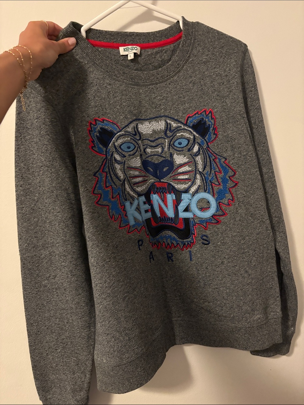 Kenzo Grey Sweatshirt with Blue and Red Tiger Emblem